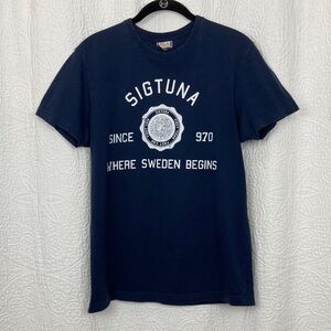 Printer Active Wear Sigtuna Sweden Navy Blue Women's T-Shirt sz Small